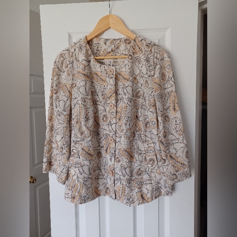 J. Jill Floral Beige & Cream Blazer (Size L)
